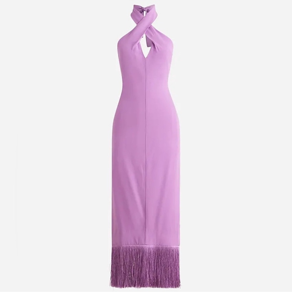 J. Crew Lavender Halter Maxi Dress with Fringe Hem